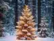 pngtree snow covered evergreen tree warmly lit in quiet forest soft snowfall image 20488043